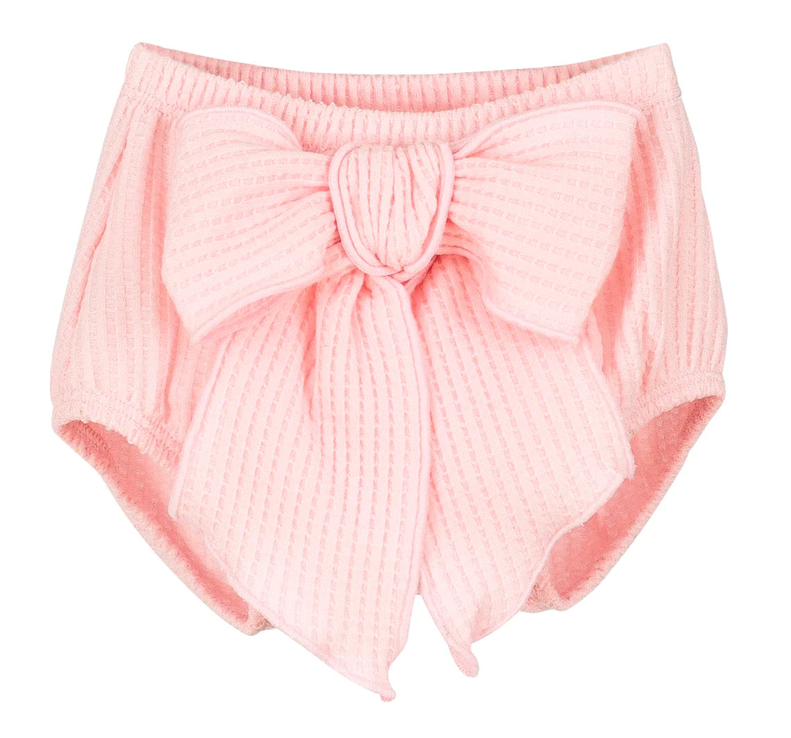 CALAMARO BASICS Baby Girls Pink Waffle Cotton Bow Jam Pants - 16044