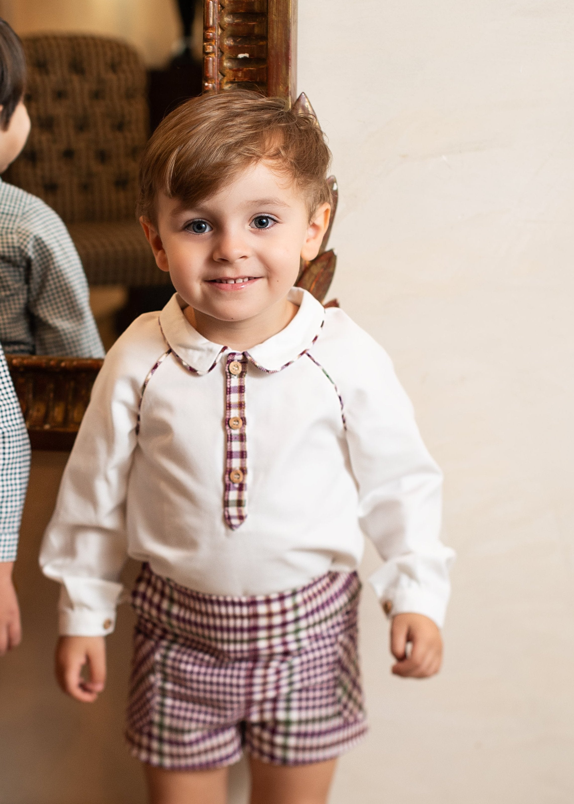 AW24 FOQUE Burgundy Check Boys Short Set - CLEARANCE SALE