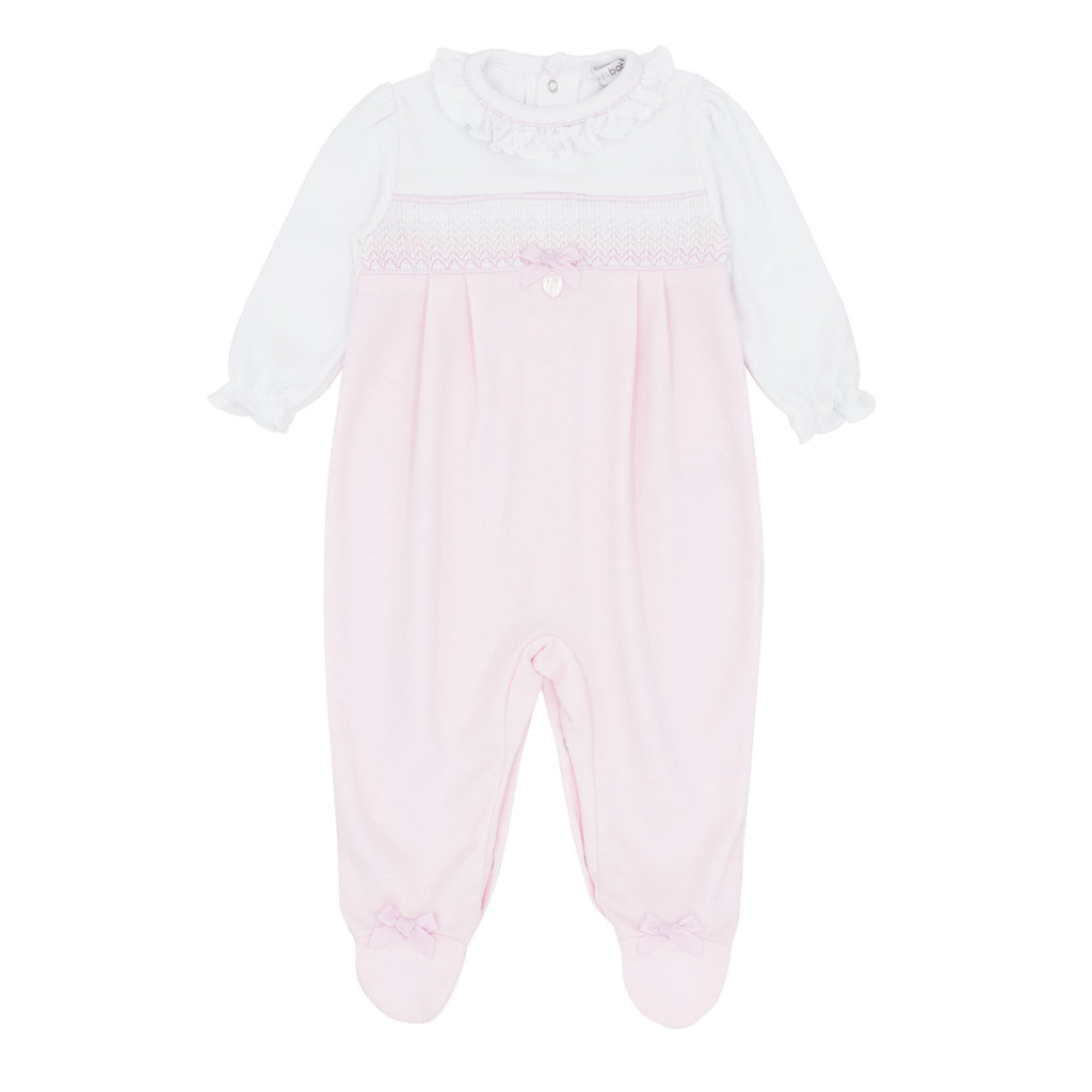 BLUES BABY Cadiz Girls Pink Smocked Babygrow - CLEARANCE SALE