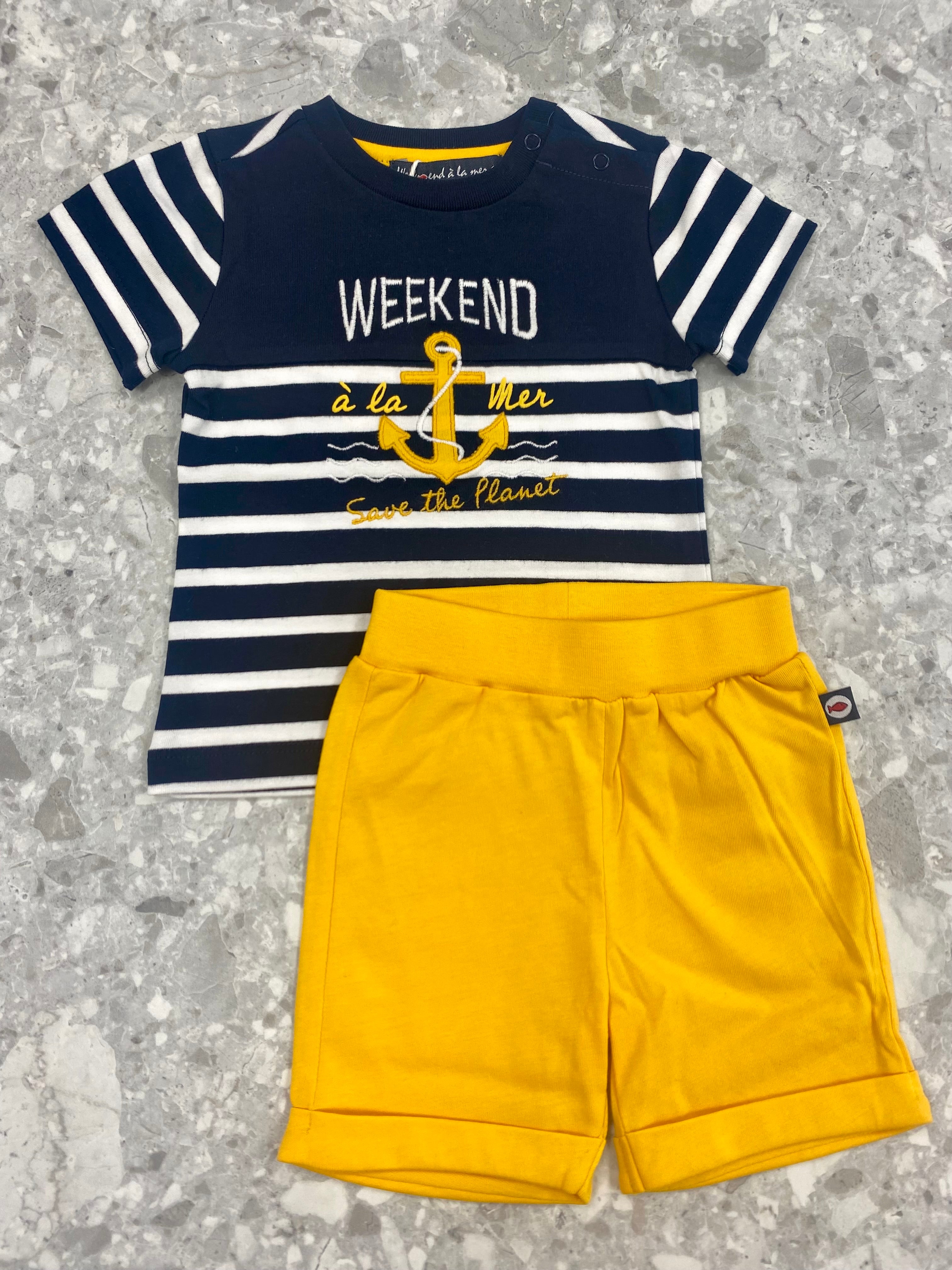 WEEKEND A LA MER Cruising Boys Yellow & Navy Short Set