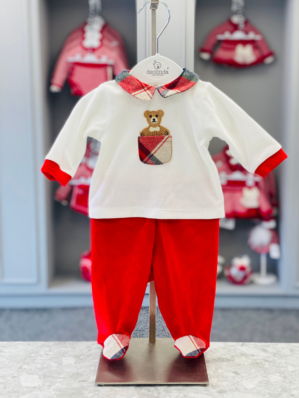 AW25 DEOLINDA Christmas Boys Red Teddy Trouser Set - 25206