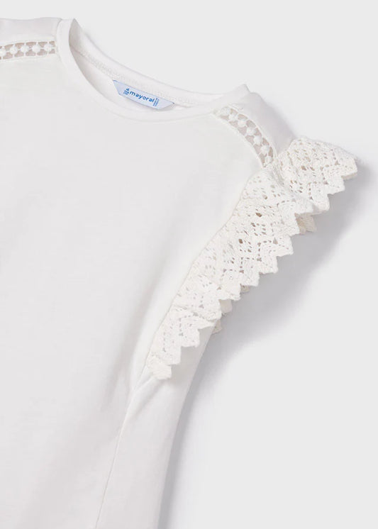 MAYORAL Girls Cream Crochet Sleeve Top - CLEARANCE SALE