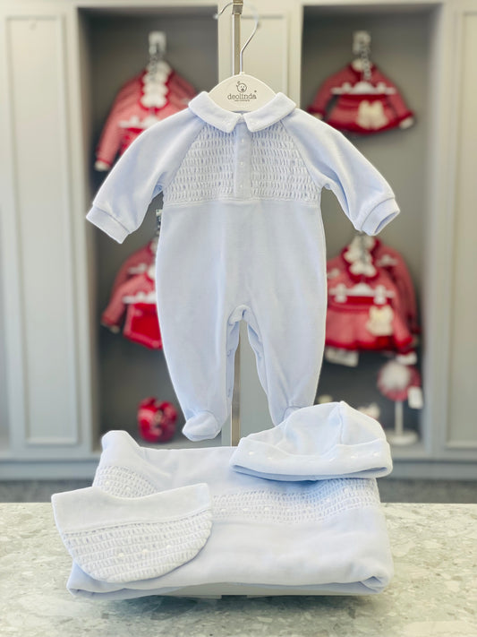 AW25 DEOLINDA Fantasy Boys Blue Smocked Four Piece Layette Set - 25134