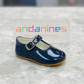 ANDANINES Navy Pearl Girls Patent Leather Mary Jane Shoes