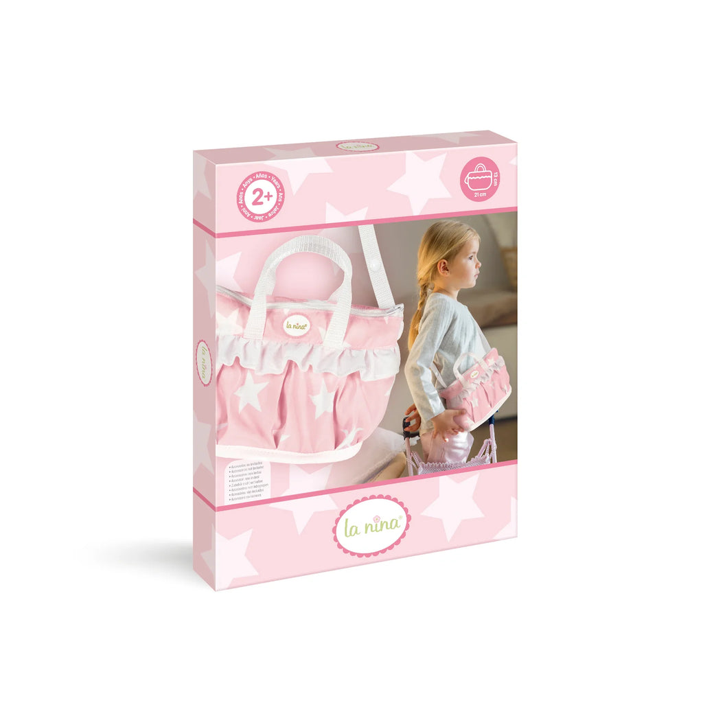La Niña Carlota Pink and White Star Print Dolls Pram Bag - packaging