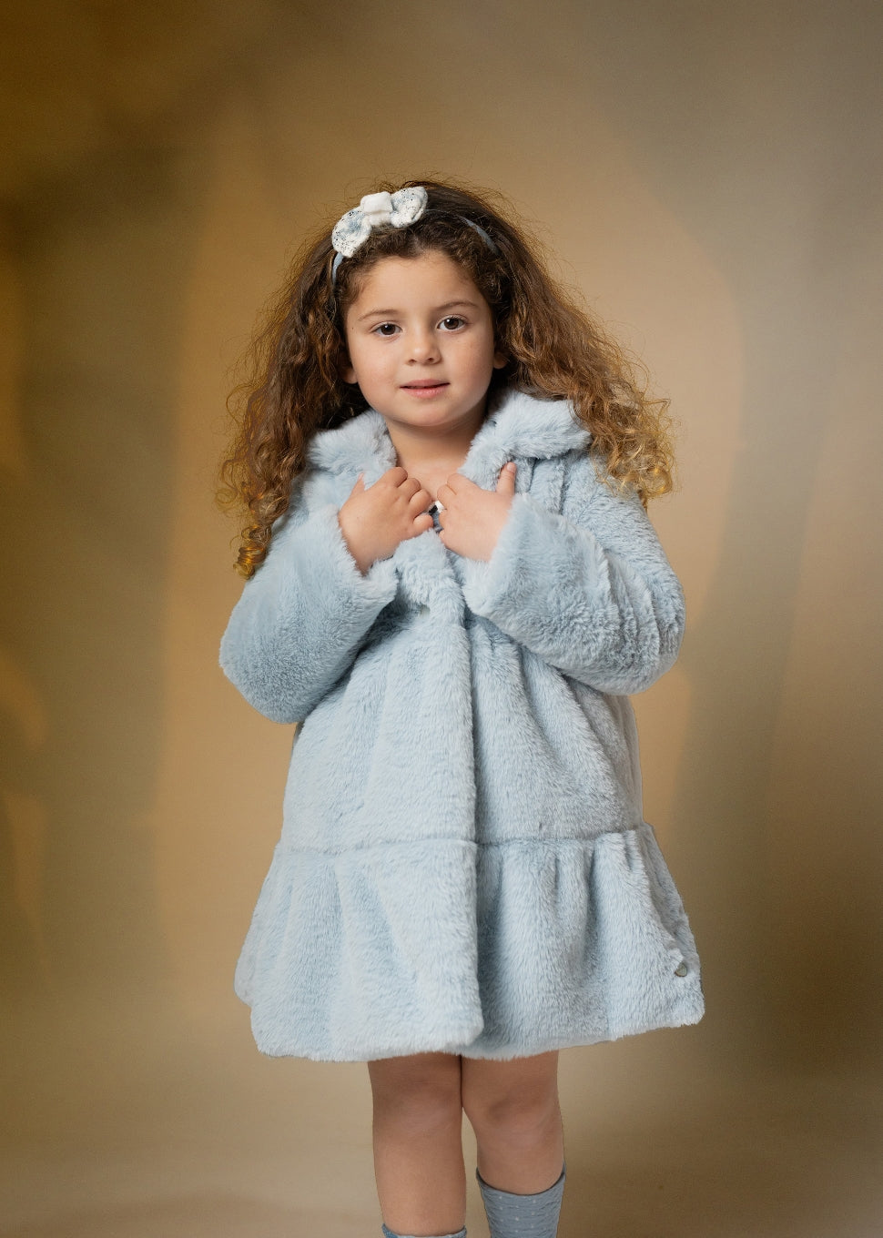 BASMARTI AW24 Blue Faux Fur Girls Coat - CLEARANCE SALE