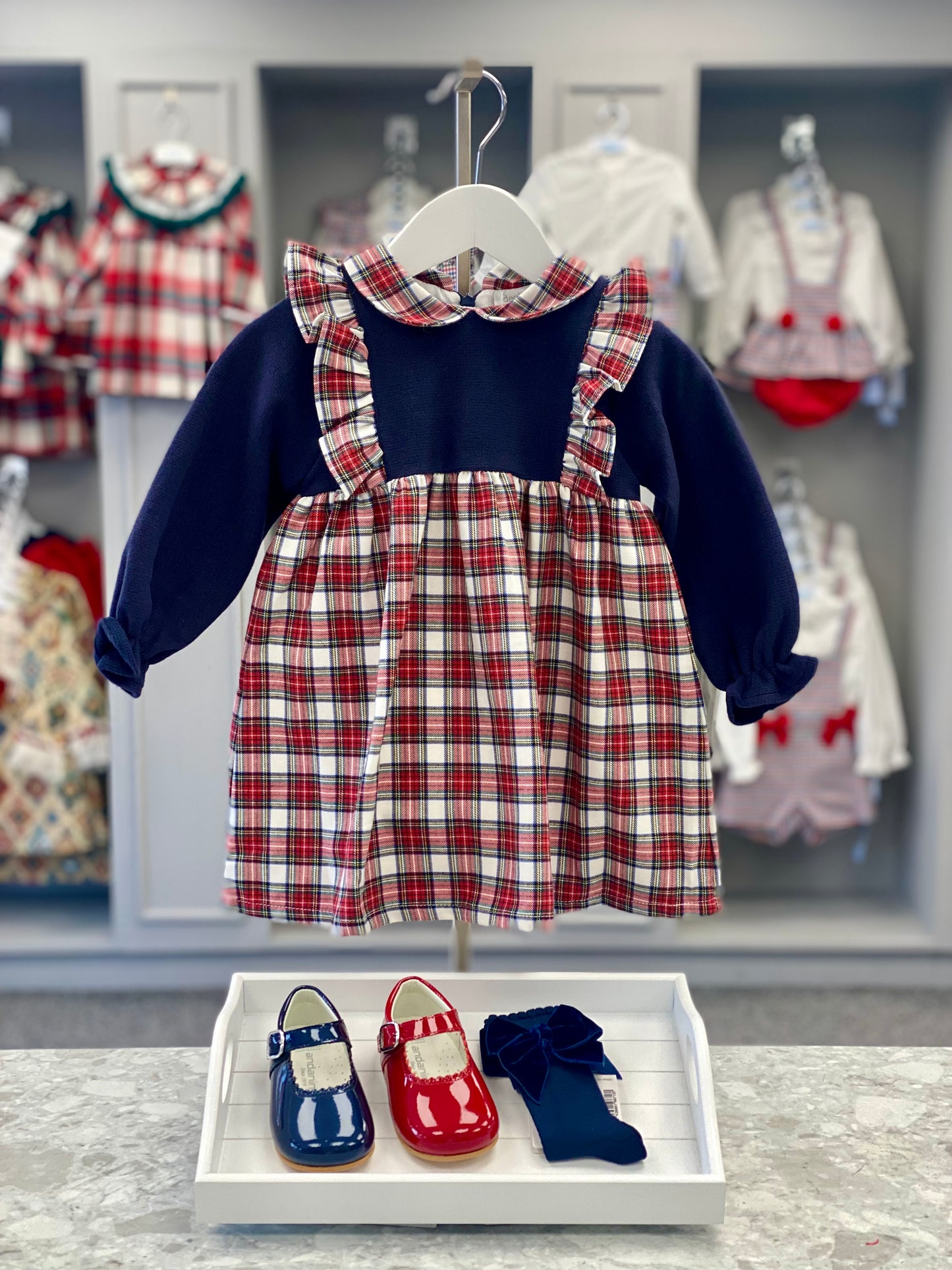 DEOLINDA Alaska Baby Girls Navy Tartan Dress - NON RETURNABLE