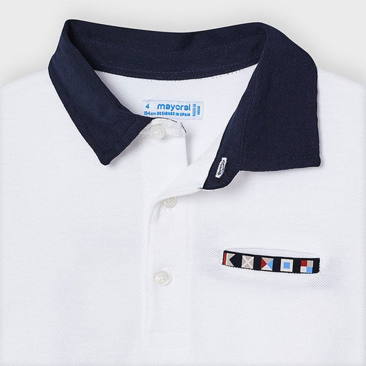 MAYORAL Boys White & Navy Polo Shirt - CLEARANCE SALE
