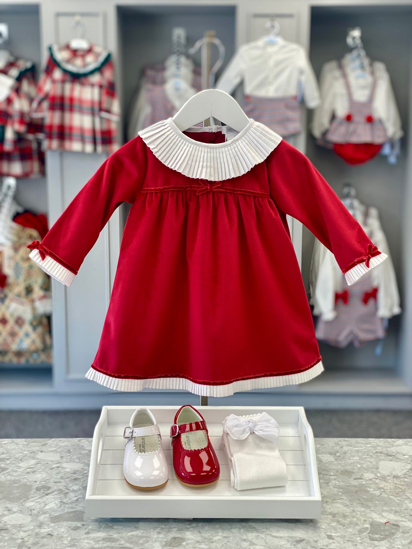 DEOLINDA Paris Baby Girls Red Velvet Dress - NON RETURNABLE