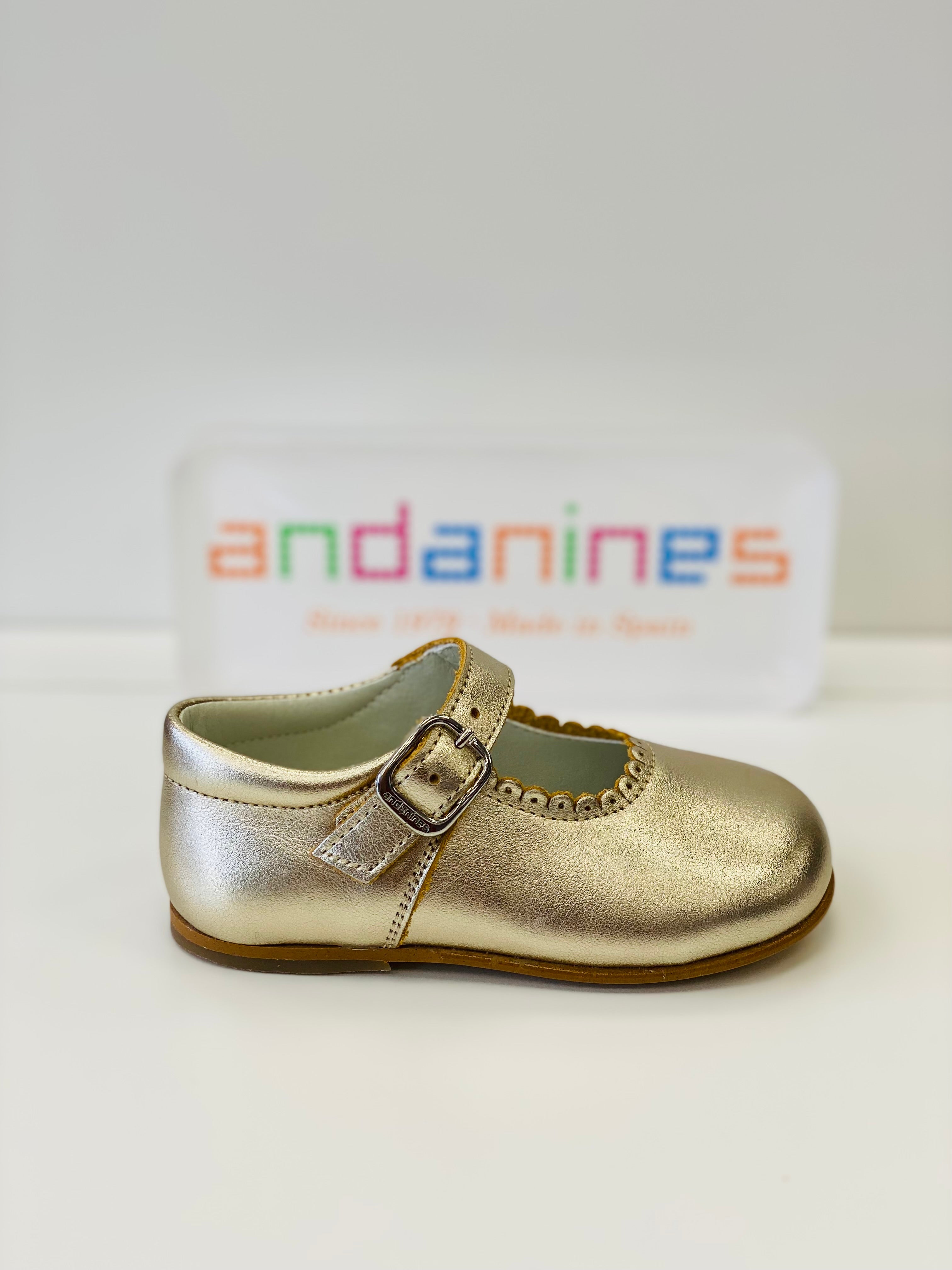 ANDANINES Gold Girls Leather Mary Jane Shoes
