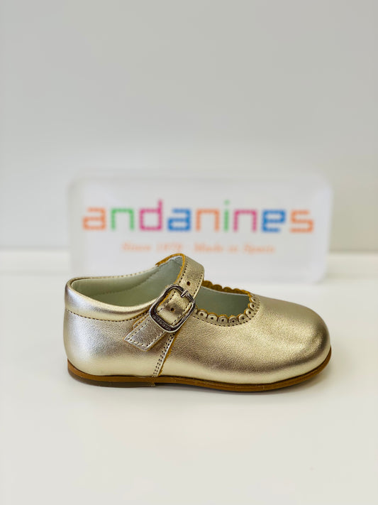 ANDANINES Baby Girls Gold Leather Mary Jane Shoes