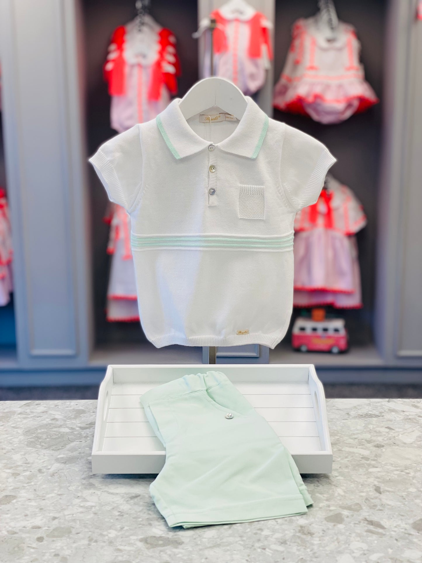 RIGOLA SS25 Boys Mint Green & White Cotton & Linen Short Set