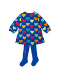 AW25 AGATHA RUIZ DE LA PRADA Girls Electric Blue Heart Print Dress & Tights