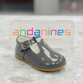 ANDANINES Grey Boys Patent Leather T-Bar Shoes - 162805