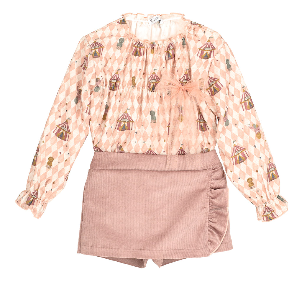 AW25 CALAMARO Mistral Girls Pink Circus Print Skort Set - 11194
