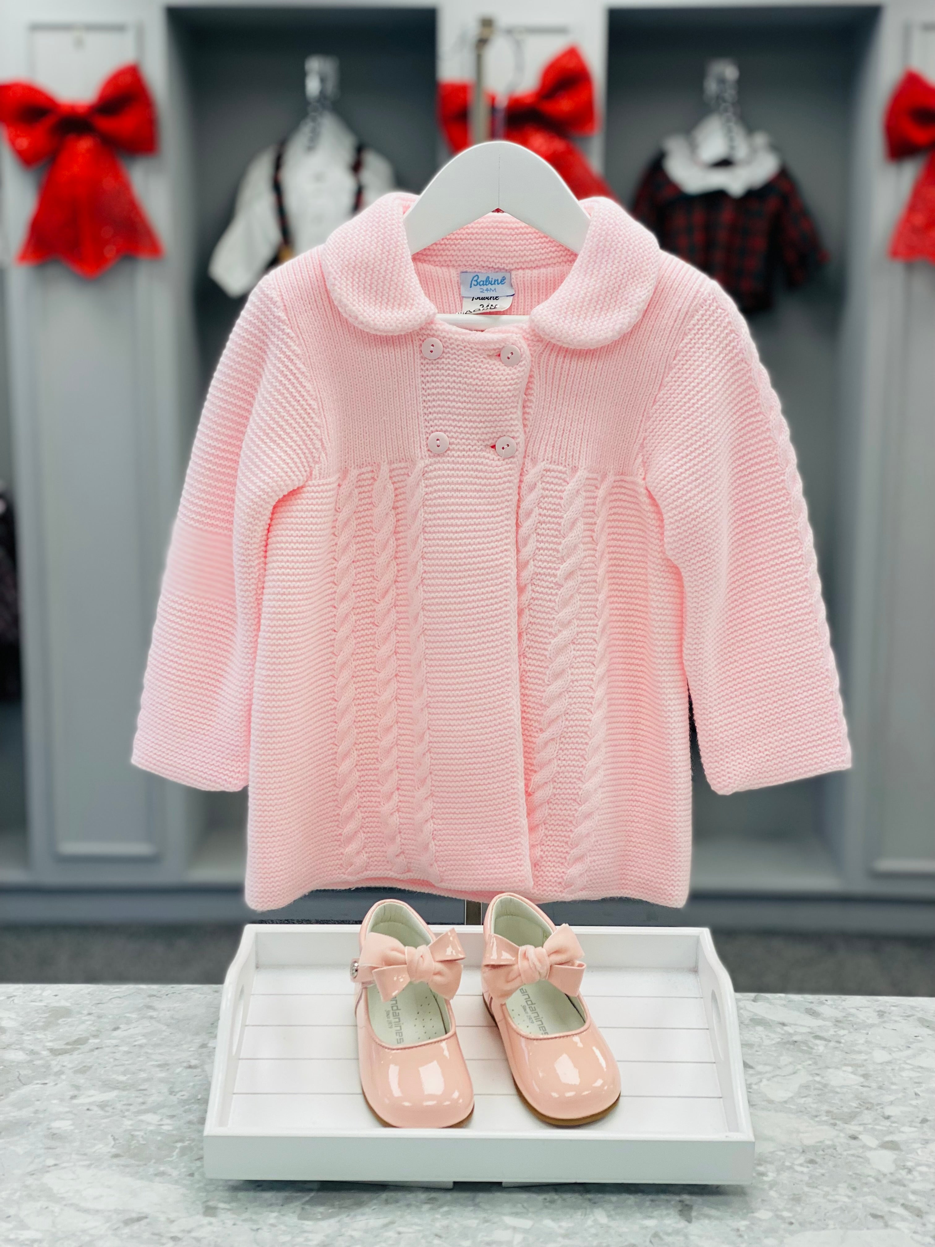 BABINE Canastilla Girls Pink Knitted Pram Coat