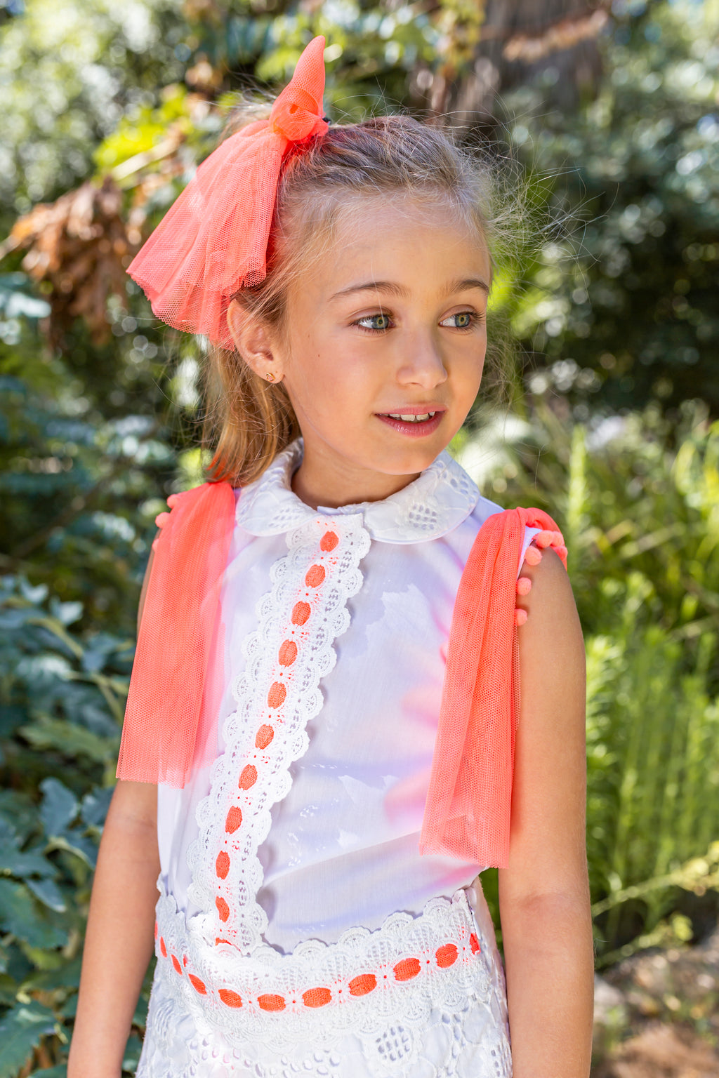 NAXOS SS25 Neon Girls White & Orange Tulle Short Set - CLEARANCE SALE