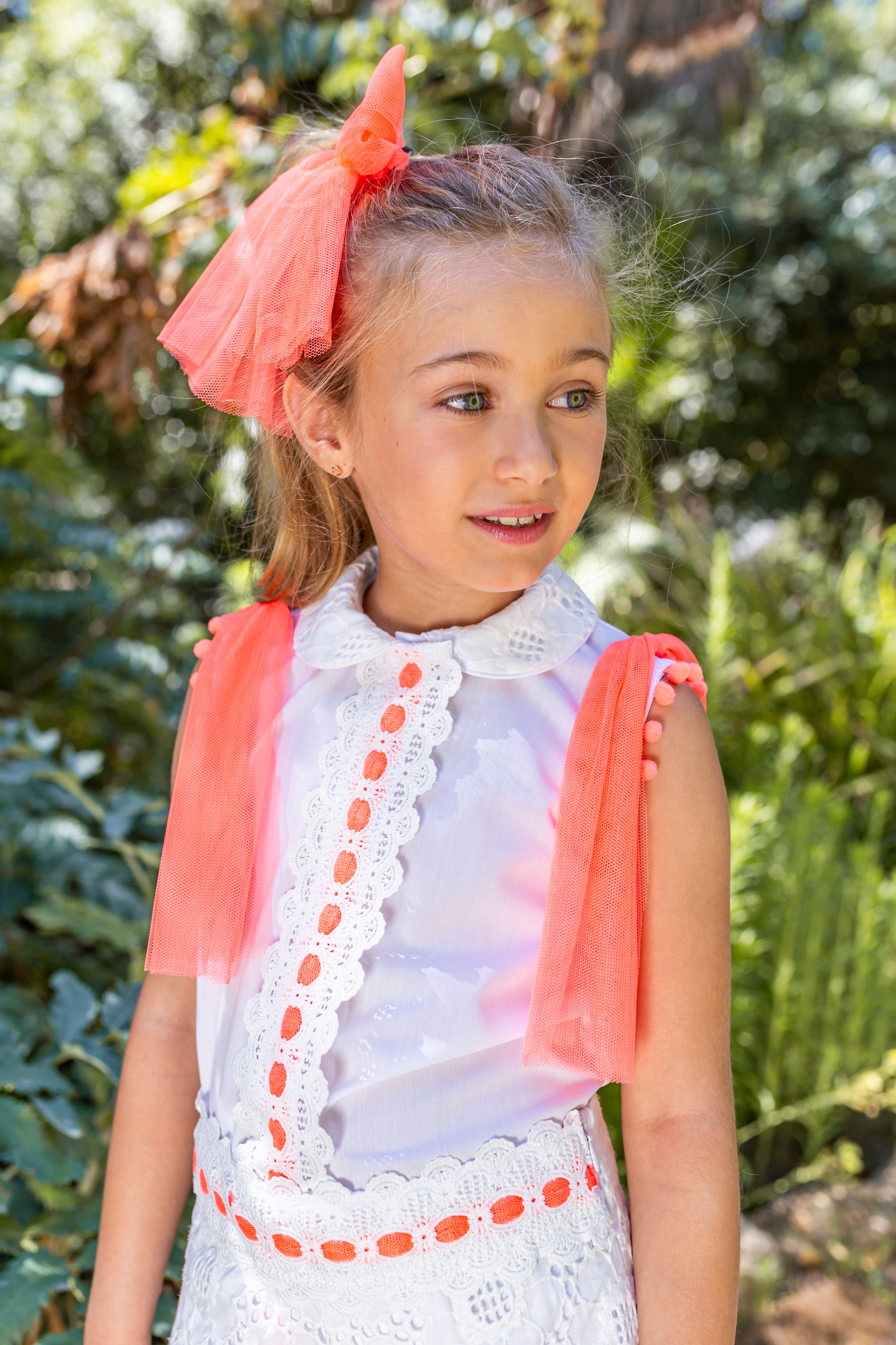 NAXOS SS25 Neon Girls White & Orange Tulle Short Set - CLEARANCE SALE