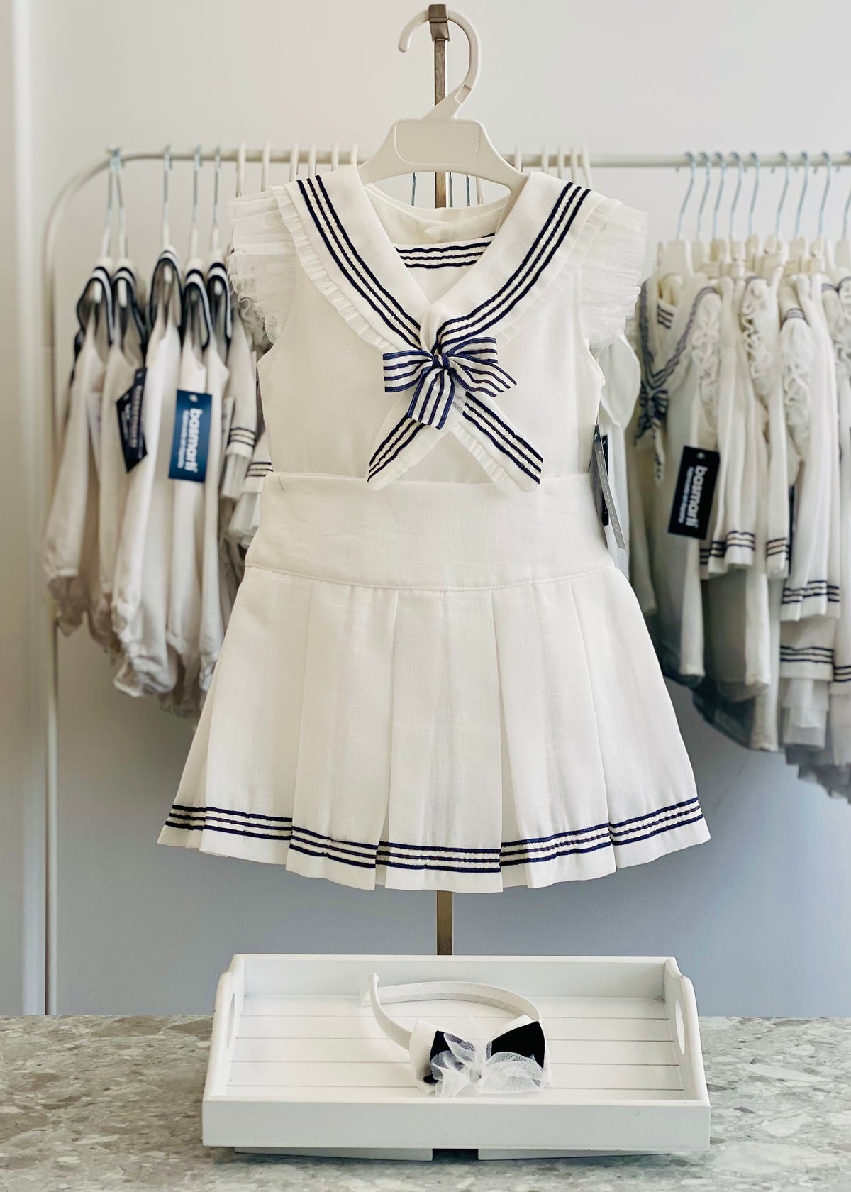 Basmarti Sailor girls navy and white blouse and pleated skirt set product image