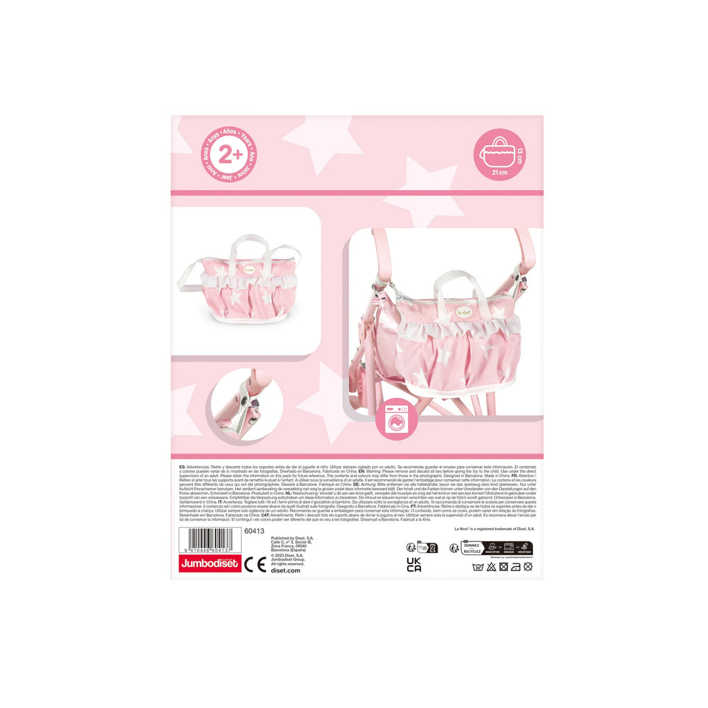 La Niña Carlota Pink and White Star Print Dolls Pram Bag - product info