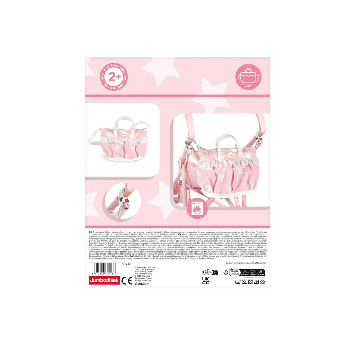 La Niña Carlota Pink and White Star Print Dolls Pram Bag - product info