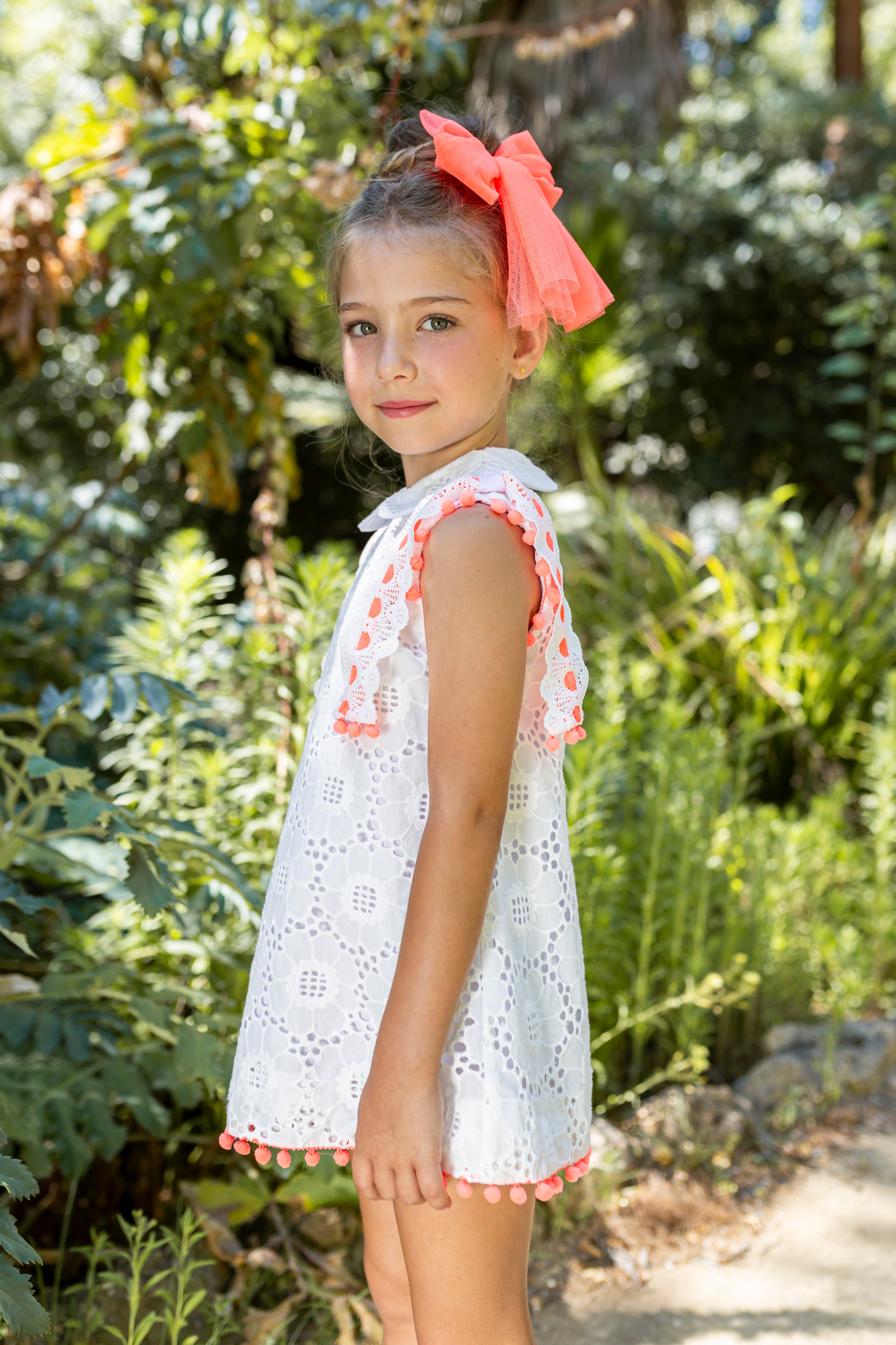 NAXOS SS25 Neon Girls White & Orange Tulle A-Line Dress - CLEARANCE SALE