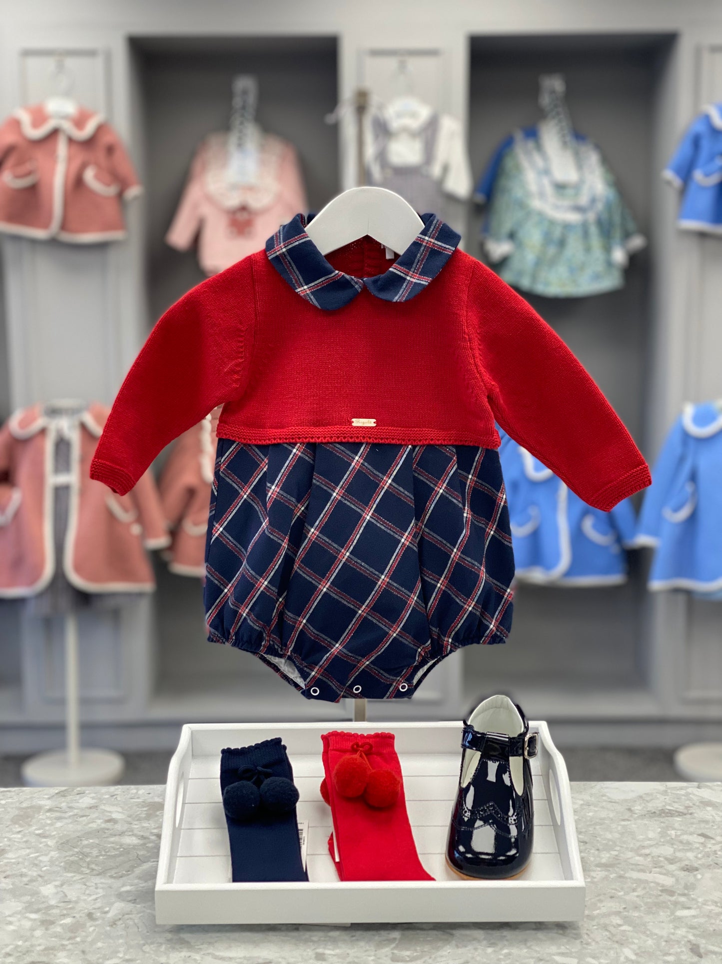 RIGOLA Navy & Red Check Boys Romper