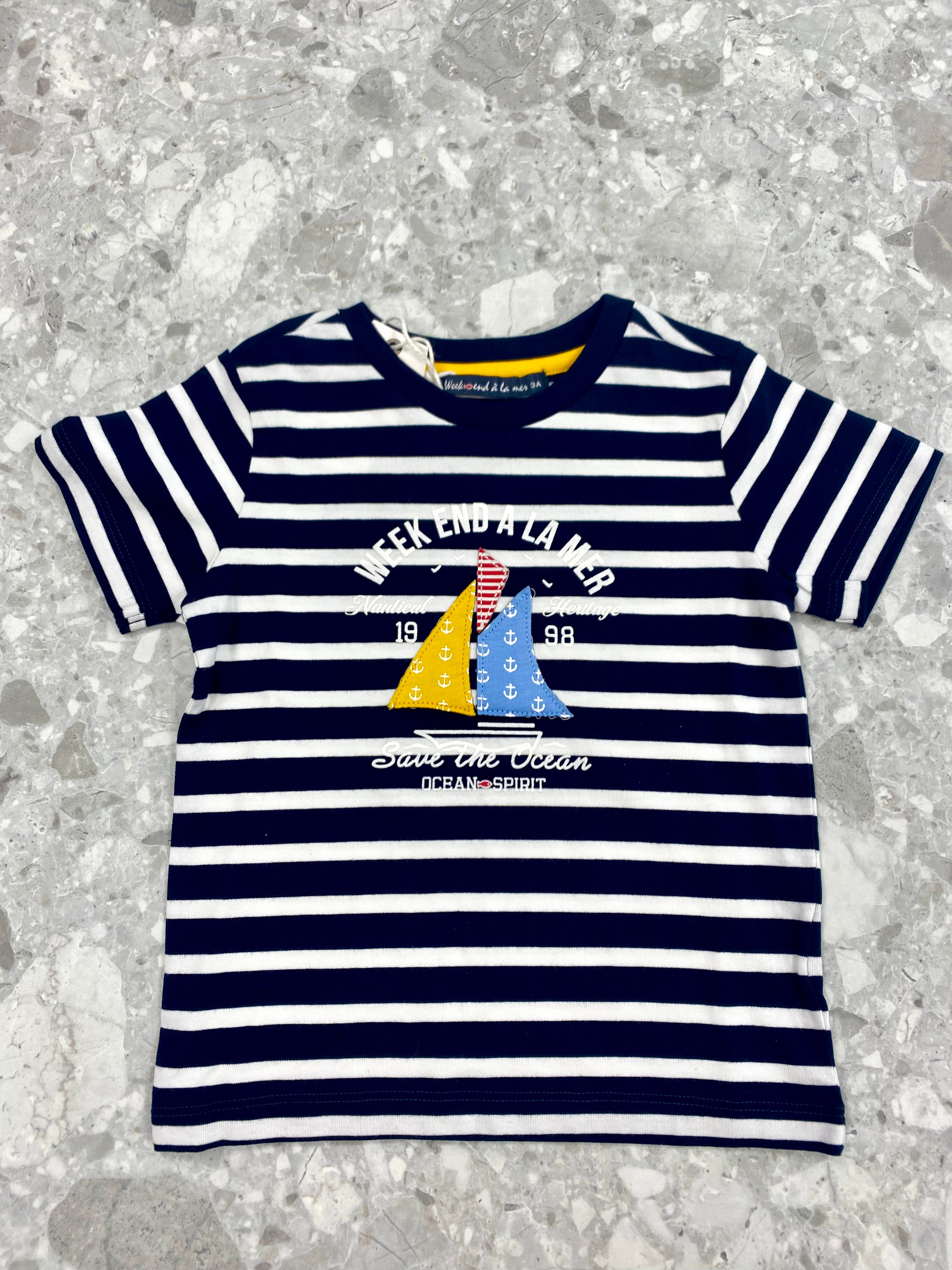 WEEKEND A LA MER Boys Troismats Navy Stripe T-Shirt