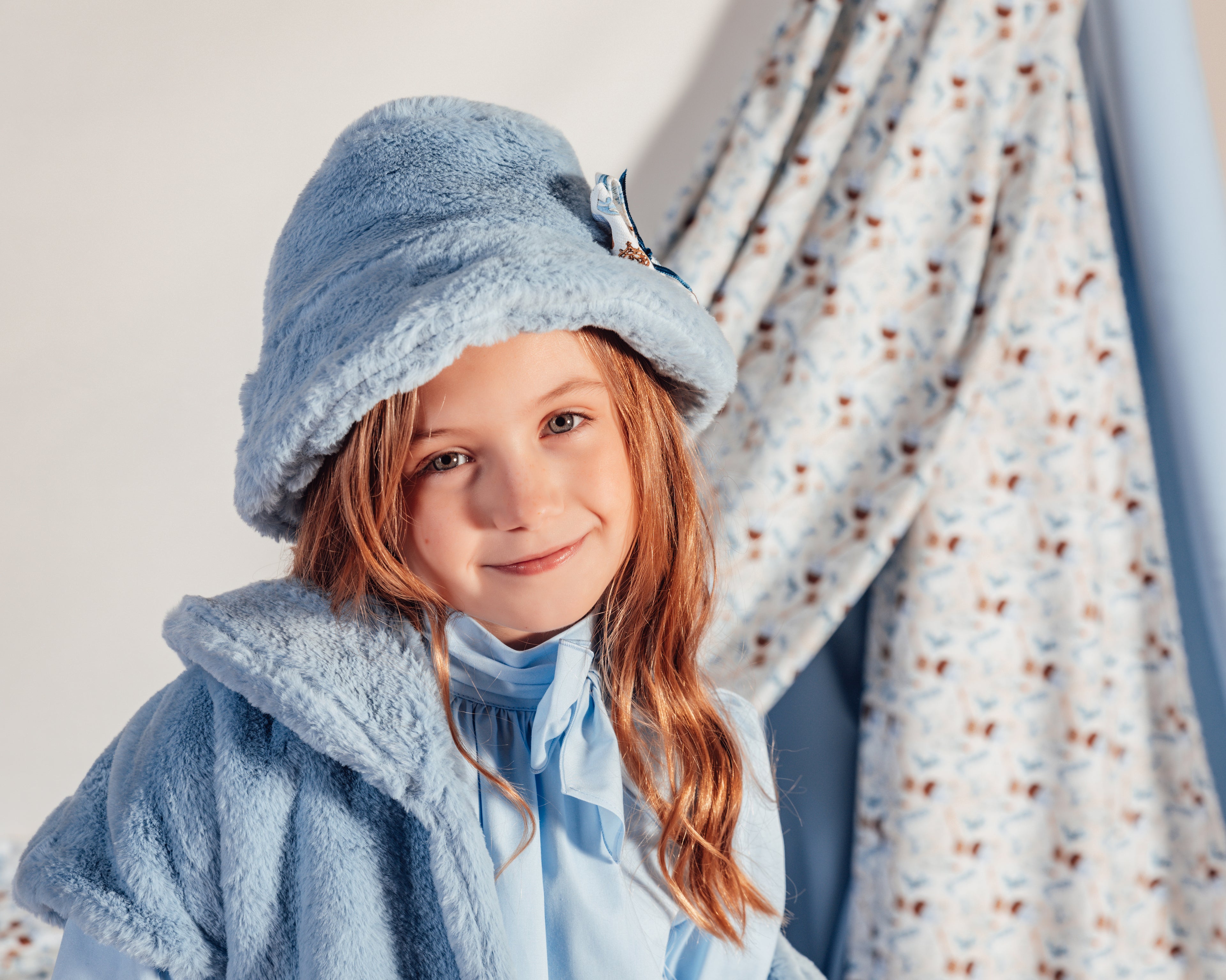 BABINE Cinderella Girls Blue Faux Fur Gilet & Hat - 2713
