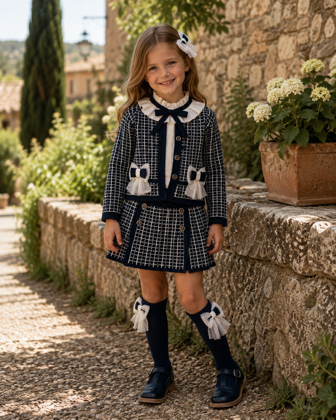 PRE ORDER Rahigo Navy & Cream Girls Three Piece Skort Set