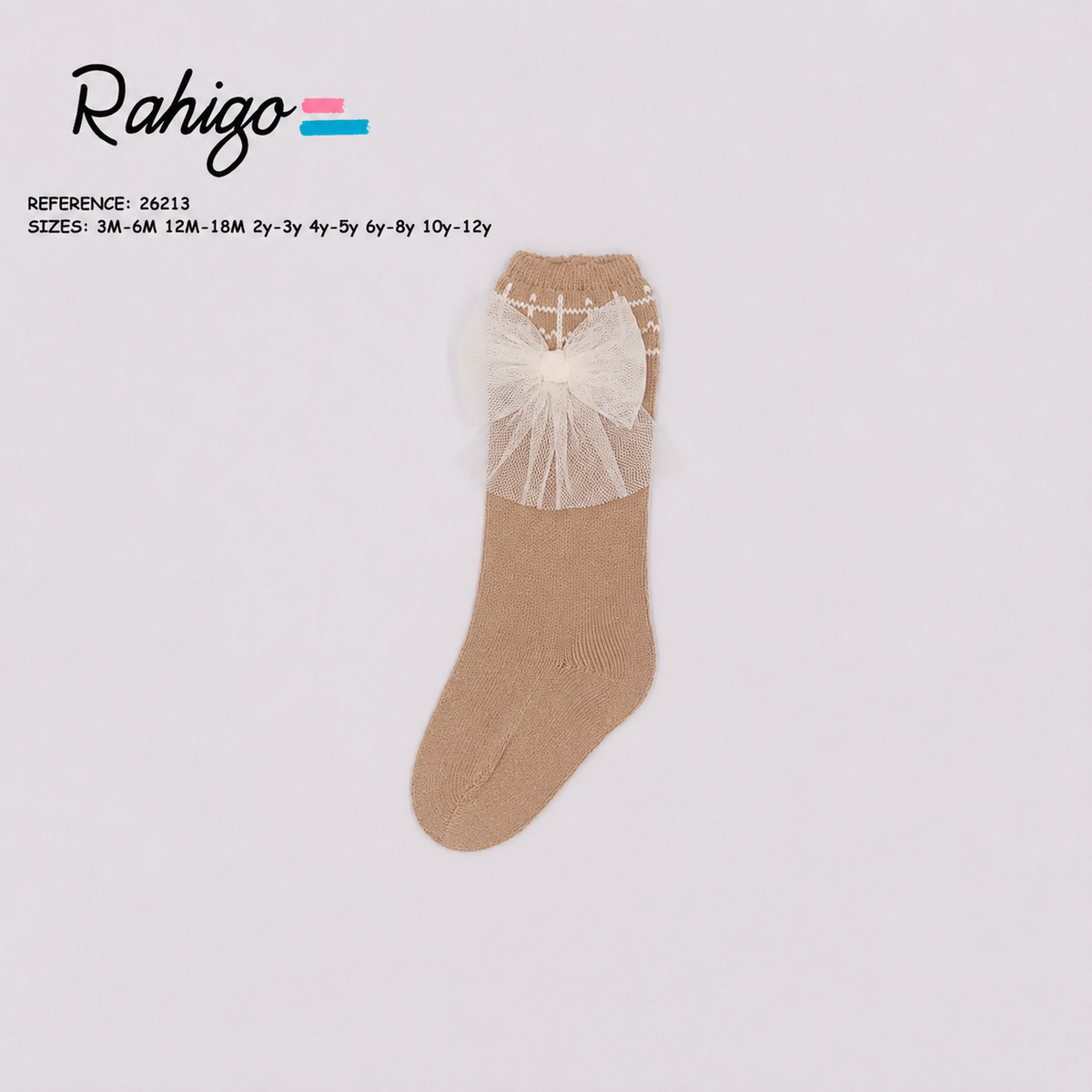 Rahigo Camel & Cream Girls Socks with Tulle Bow