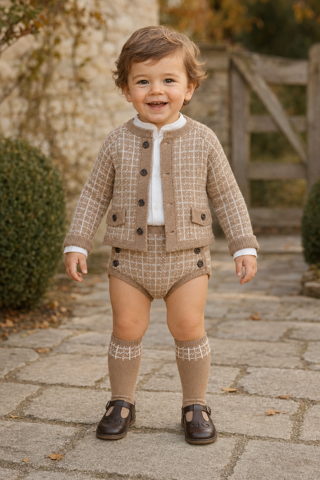 PRE ORDER Rahigo Camel & Cream Boys Three Piece Jam Pant Set