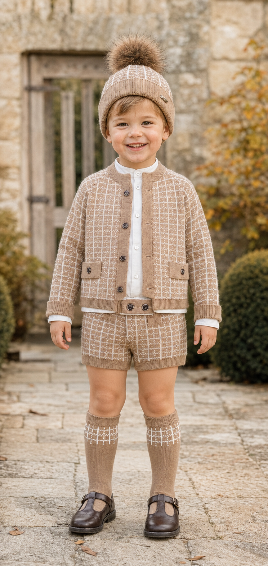 PRE ORDER Rahigo Camel & Cream Boys Three Piece Short Set