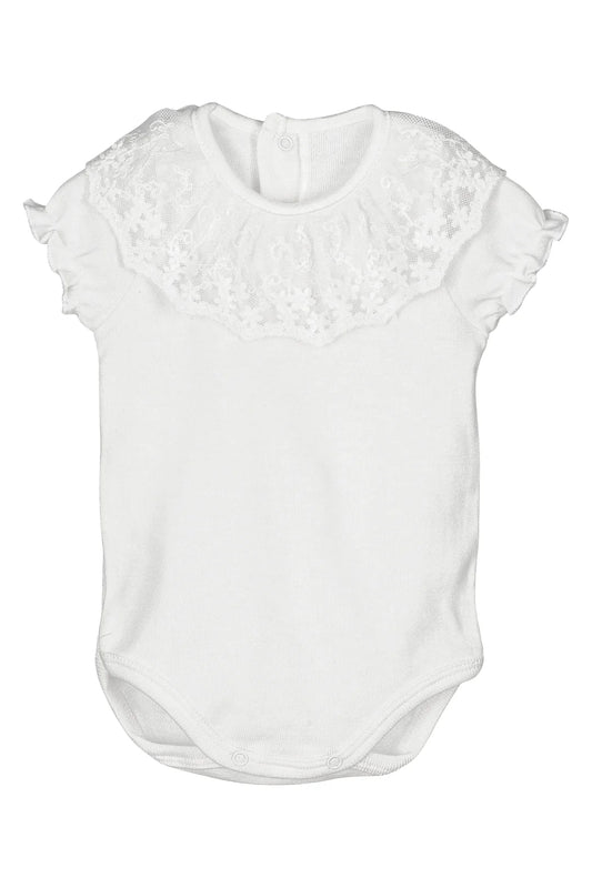 CALAMARO BASICS Baby Girls White Lace Collar Short Sleeve Vest - 19109