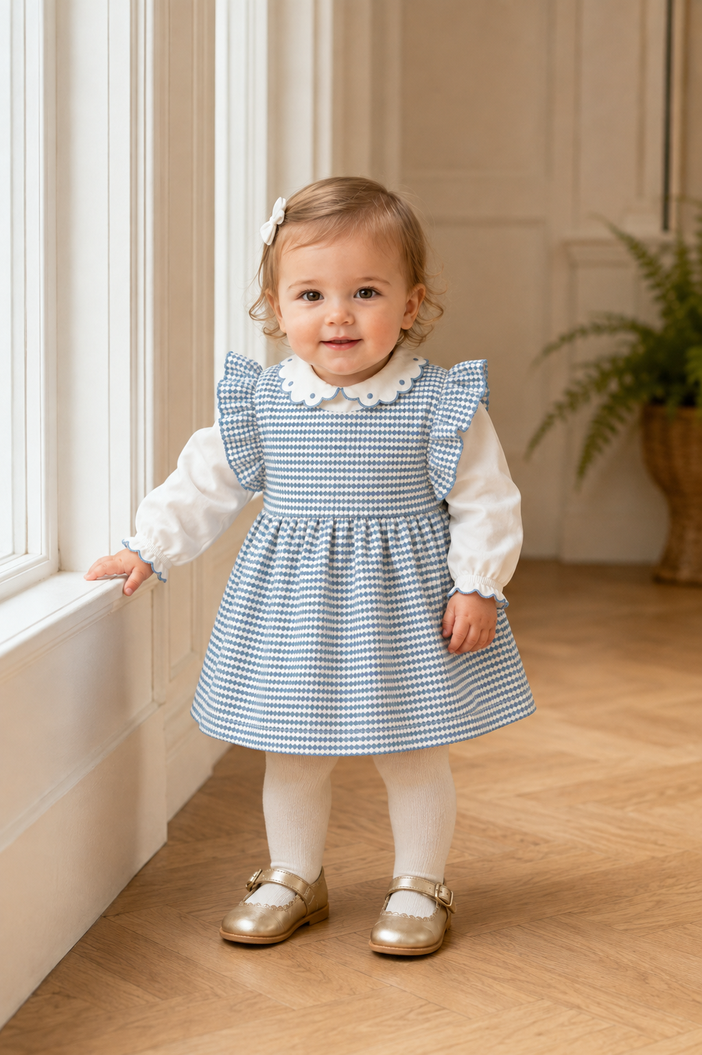 MIRANDA Blue Check Girls Blouse & Pinafore - 520V