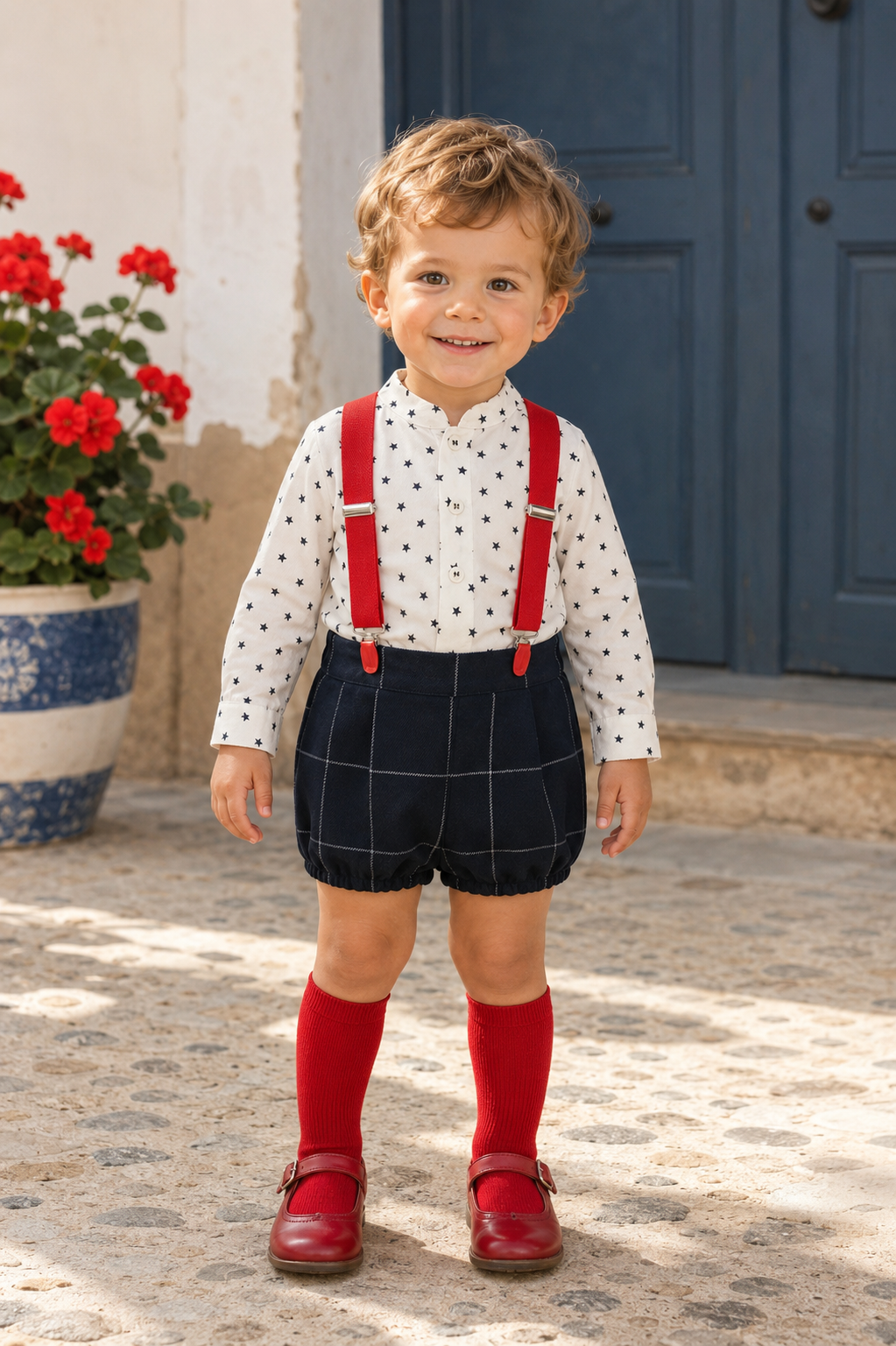 MIRANDA Navy Boys Short Set with Braces
