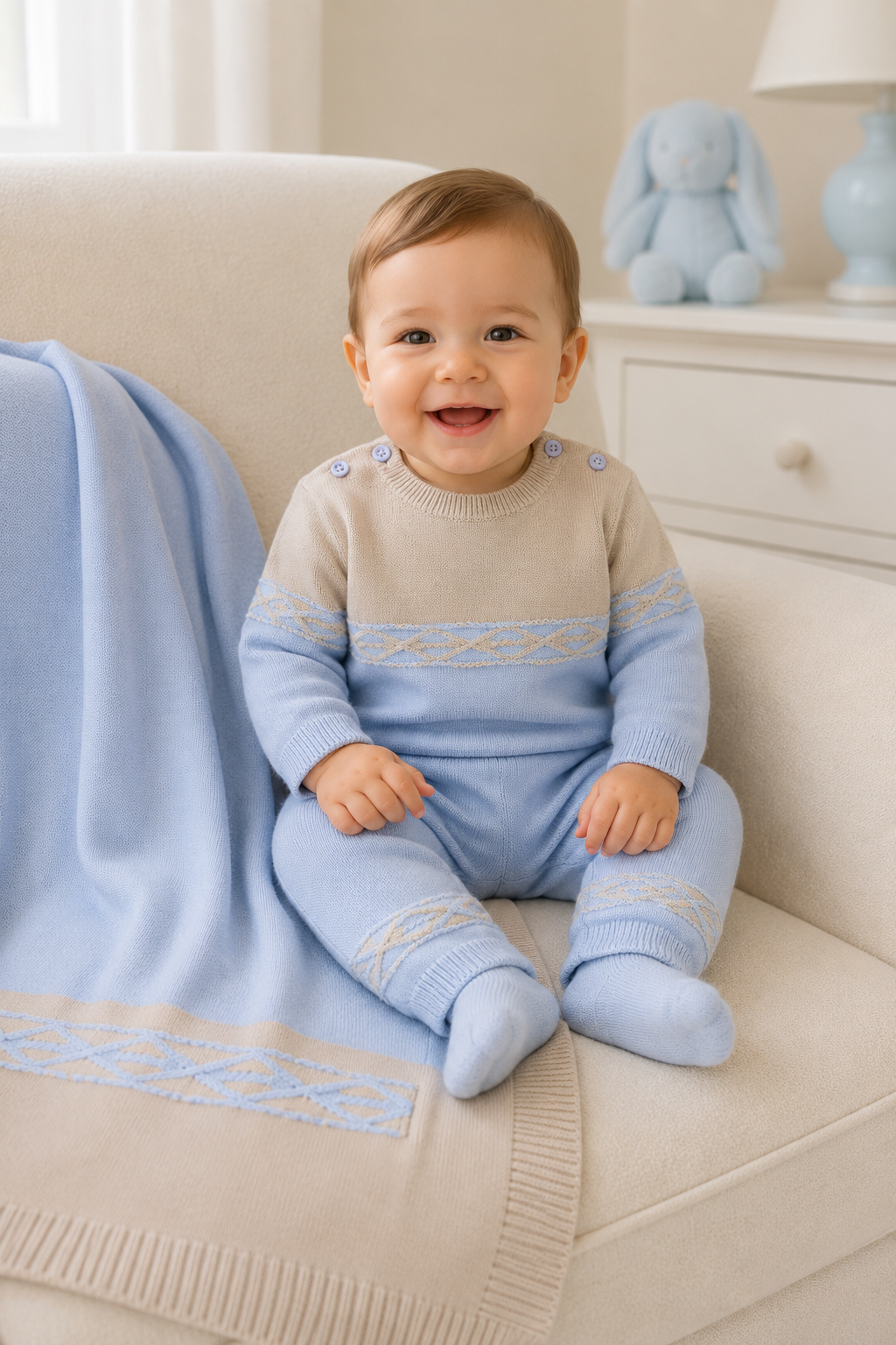 Blues Baby Bruges Blue & Beige Boys Knitted Set & Blanket