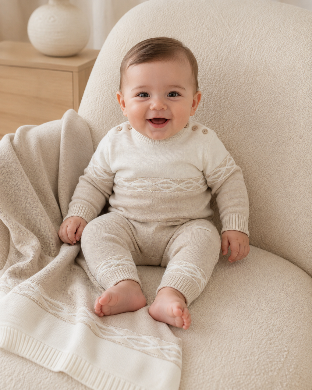 Blues Baby Bruges Cream & Beige Boys Knitted Romper and Blanket