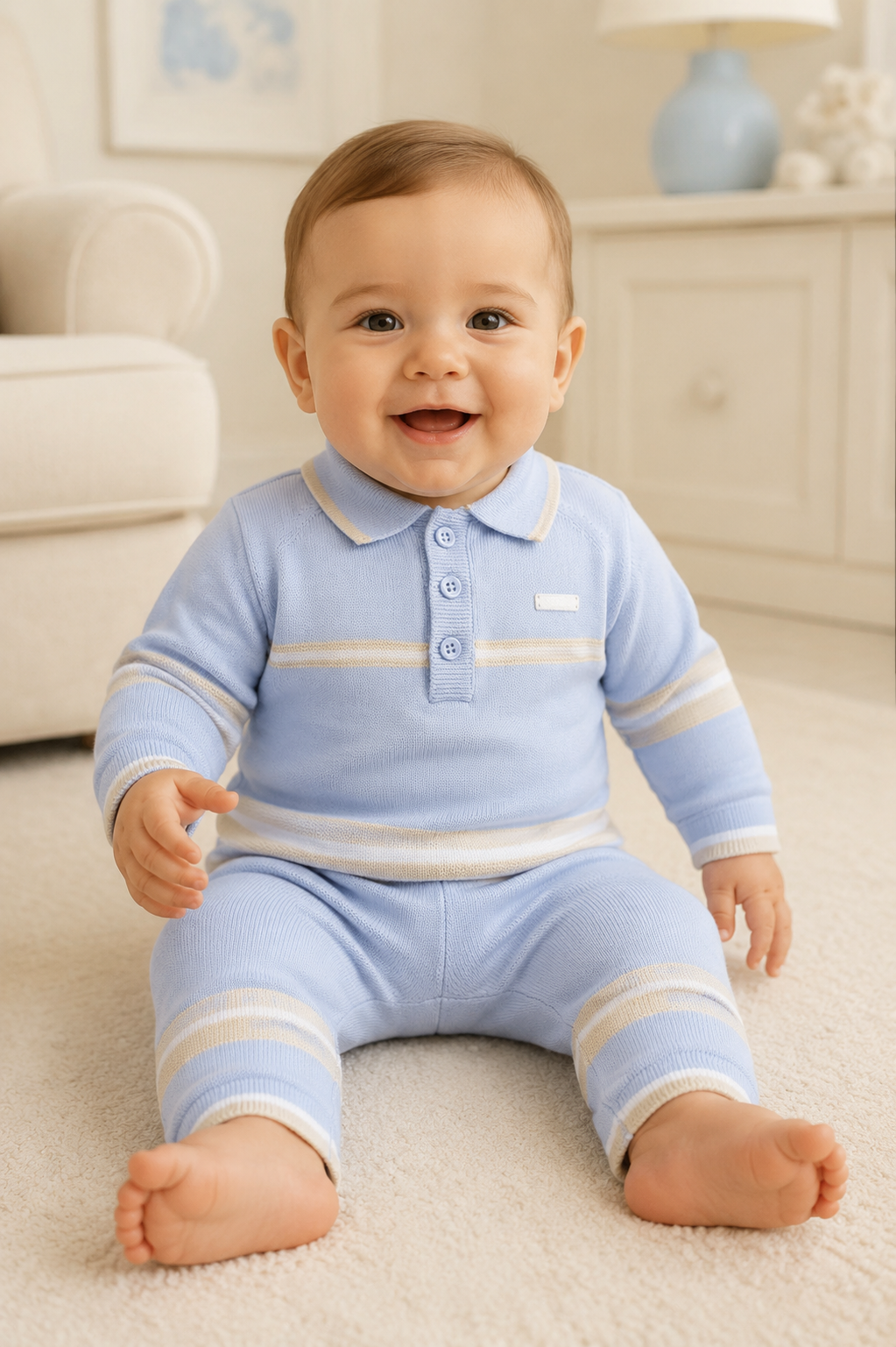 Blues Baby Rochefort Boys Blue Knitted Two Piece Set - lifestyle 