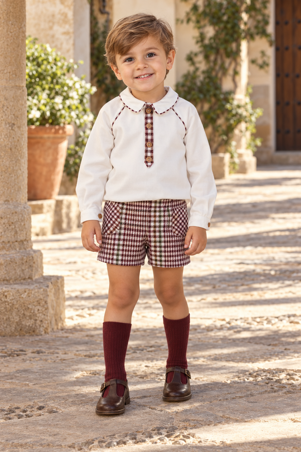 Foque Burgundy Boys Check Short Set