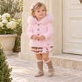 Rahigo Girls Pink Knitted Coat with Fur Trimmed Hood