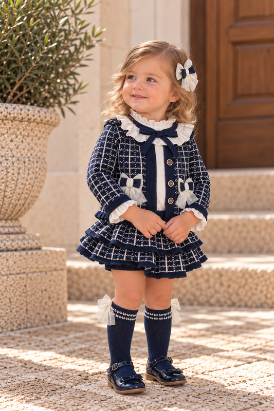 Rahigo Baby Girls Navy & Cream Skort Set with Socks & Hair Bow 