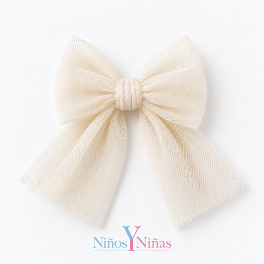 Rahigo Cream Girls Tulle Hair Bow Clip