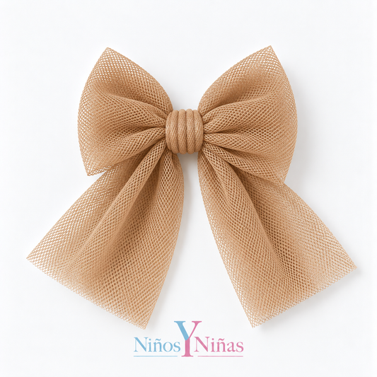 Rahigo Camel Girls Tulle Hair Bow Clip