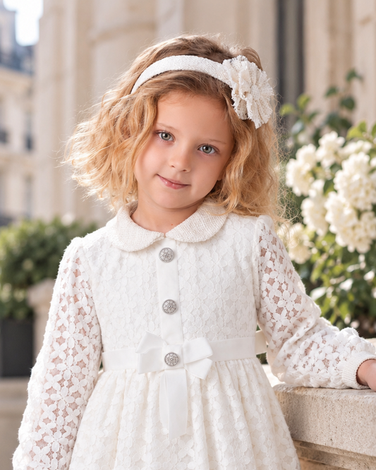Rochy Blonda girls cream lace & tweed headband 