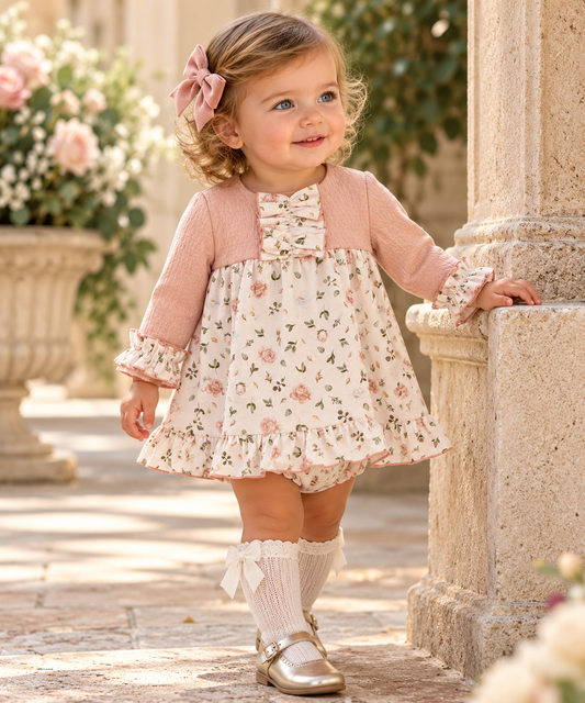 Lor Miral Freya Girls Blush Pink Floral Dress & Knickers