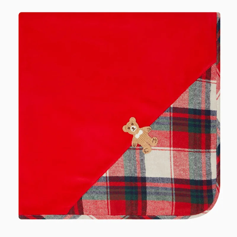 AW25 DEOLINDA Christmas Boys Red Tartan Velour Blanket - 25M24