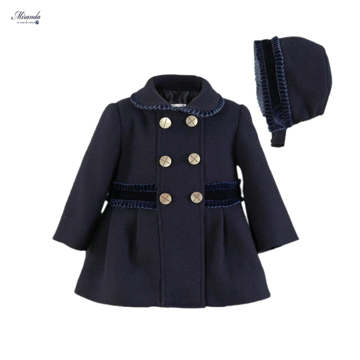MIRANDA Navy Girls Traditional Style Coat & Bonnet