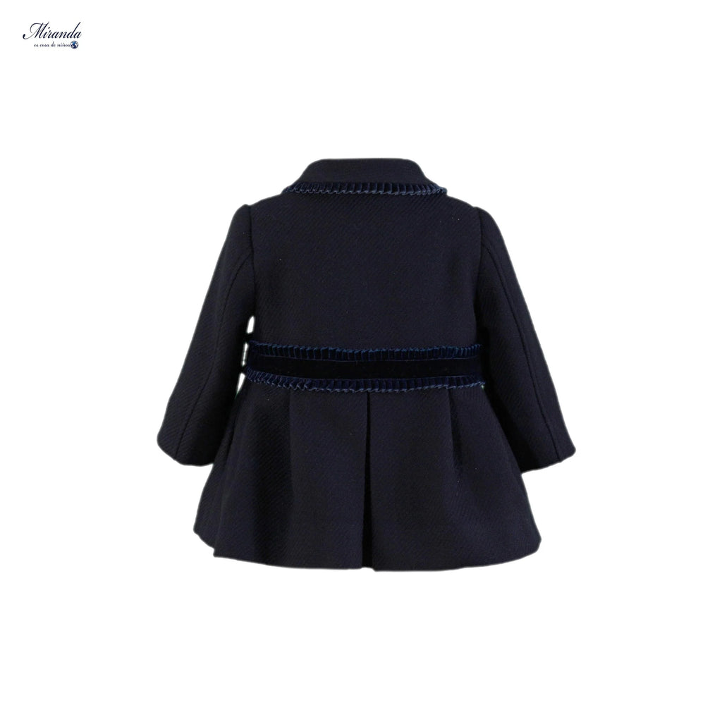 MIRANDA Navy Girls Traditional Style Coat & Bonnet - rear view