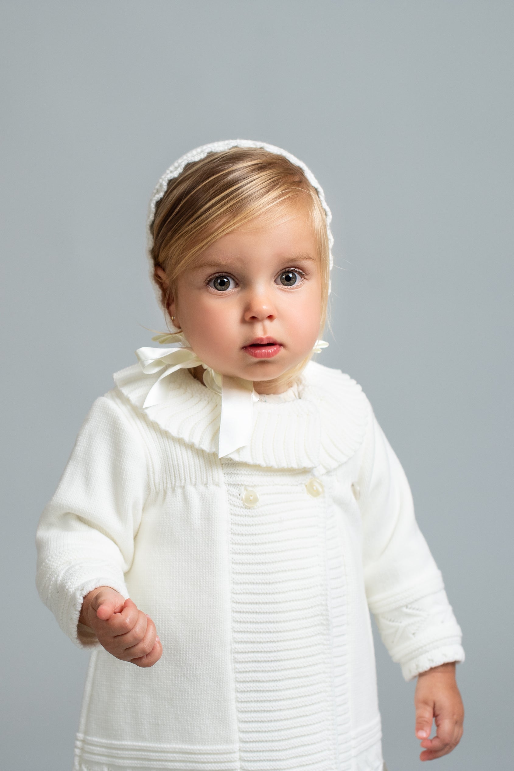 FOQUE Vanilla Baby Girls Knitted Pram Coat & Bonnet - 4502